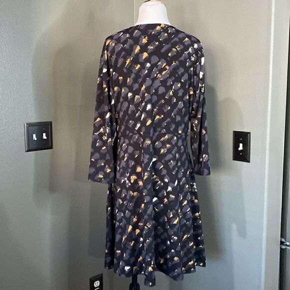 H by Halston Wrap Front Slinky Jersey Dress Brush Stroke Pattern 3/4 Sleeve - Picture 8 of 13